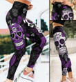 Skull and Purple Roses All Over Print 3D Legging