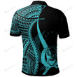 Pohnpei Turquoise Polynesian Tentacle Tribal Pattern Polo Shirt
