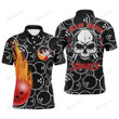 Personalized Bowling Unisex Polo Shirt, Flame Cool Skull Pins Unisex Golf Shirt