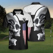 Awesome Skull Golf American Flag Polo Shirt