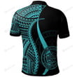 Palau Turquoise Polynesian Tentacle Tribal Pattern Polo Shirt