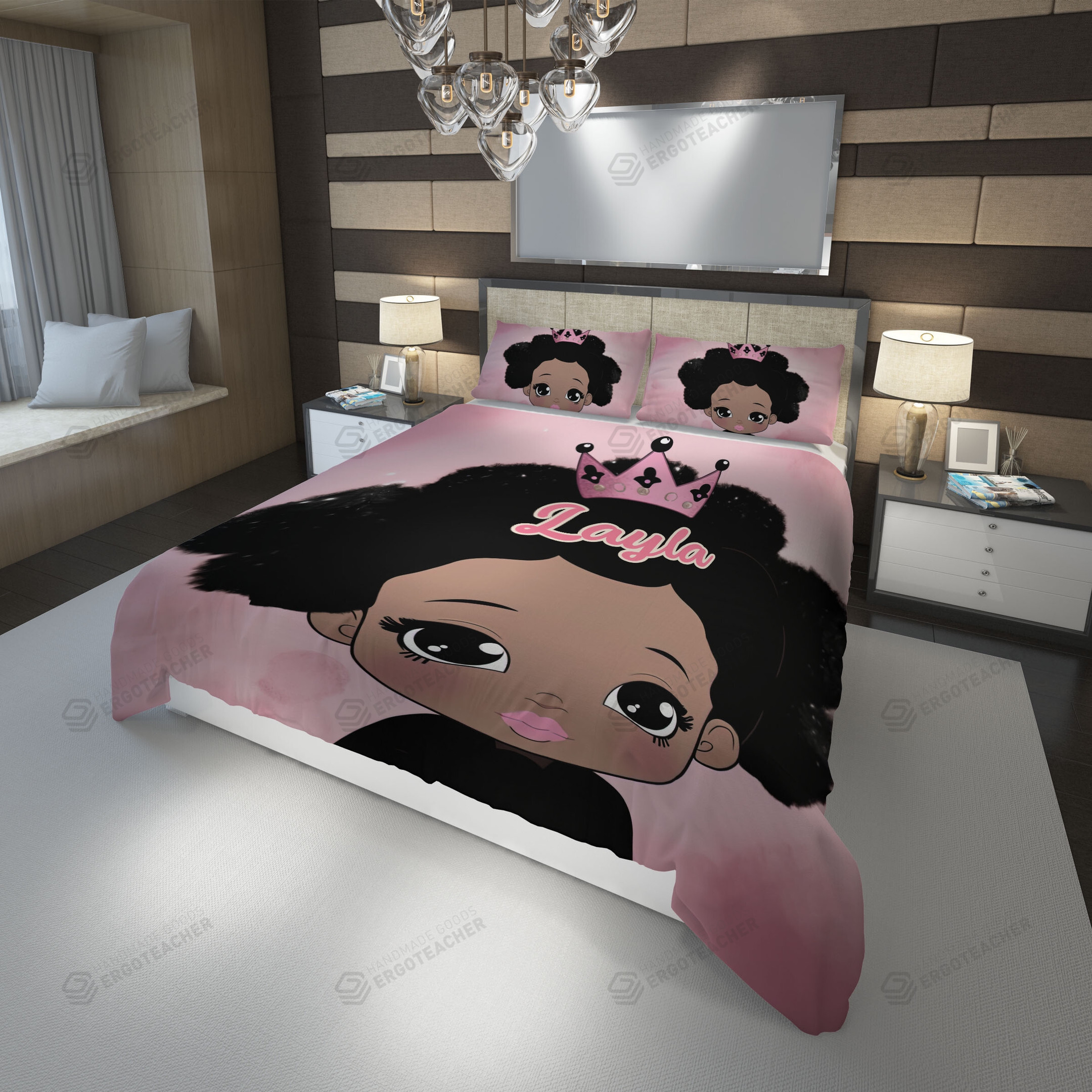 Personalized Black Little Girl Little Melanin Queen Duvet Cover Bedding Set