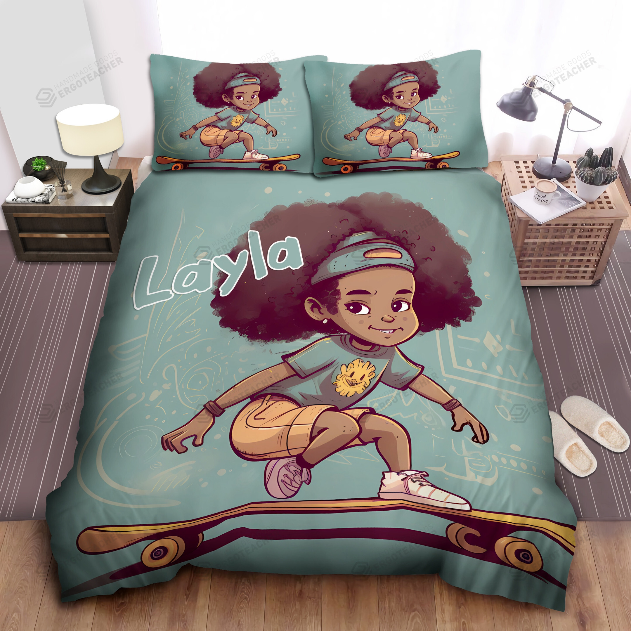 Personalized Couple Black Girl With Big Afro African Duvet Cover Bedding Set