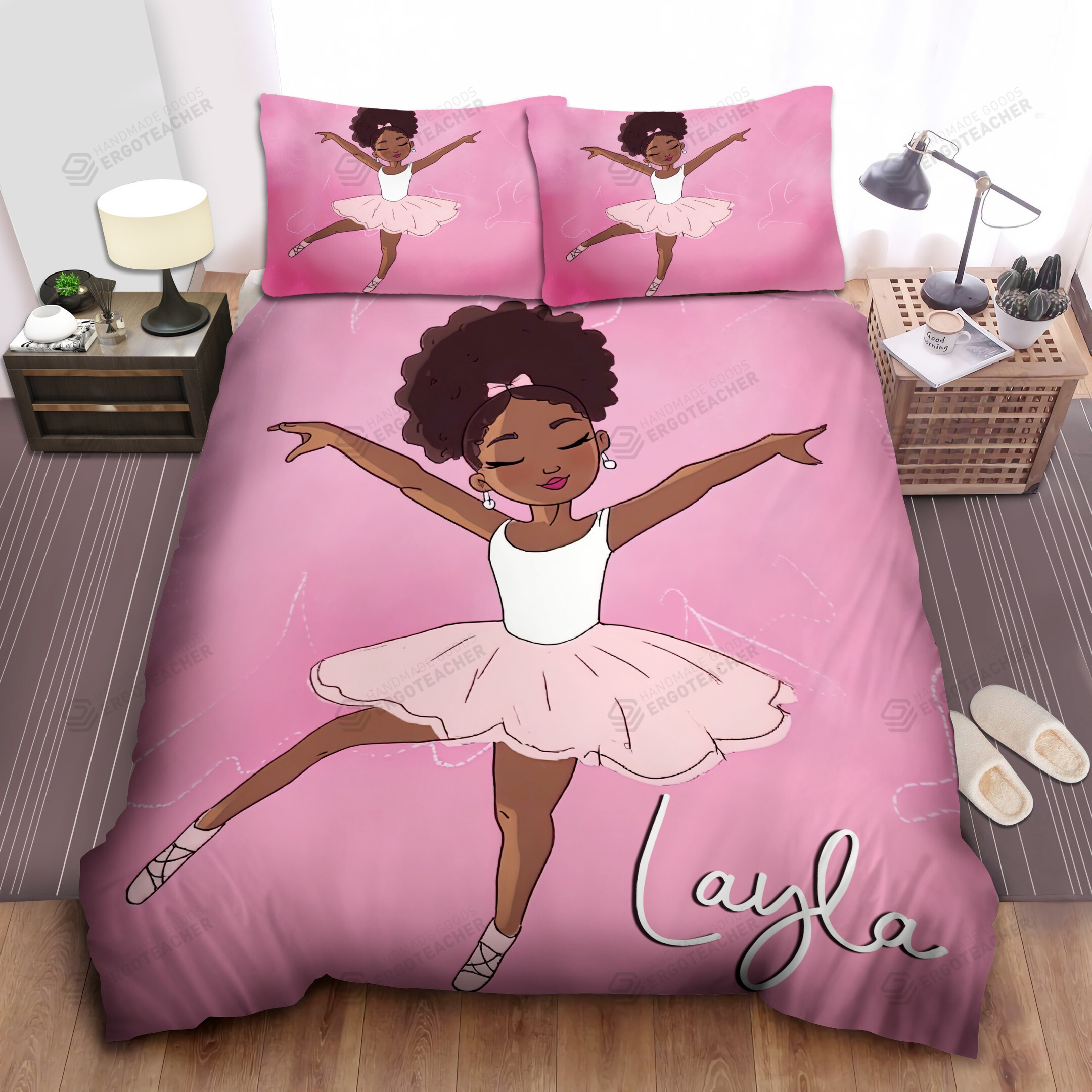 Personalized Ballet Black Baby Girl Duvet Cover Bedding Set