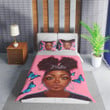 Personalized Black Girl High Puff Hairstyle With Butterfly Duvet Cover Bedding Set