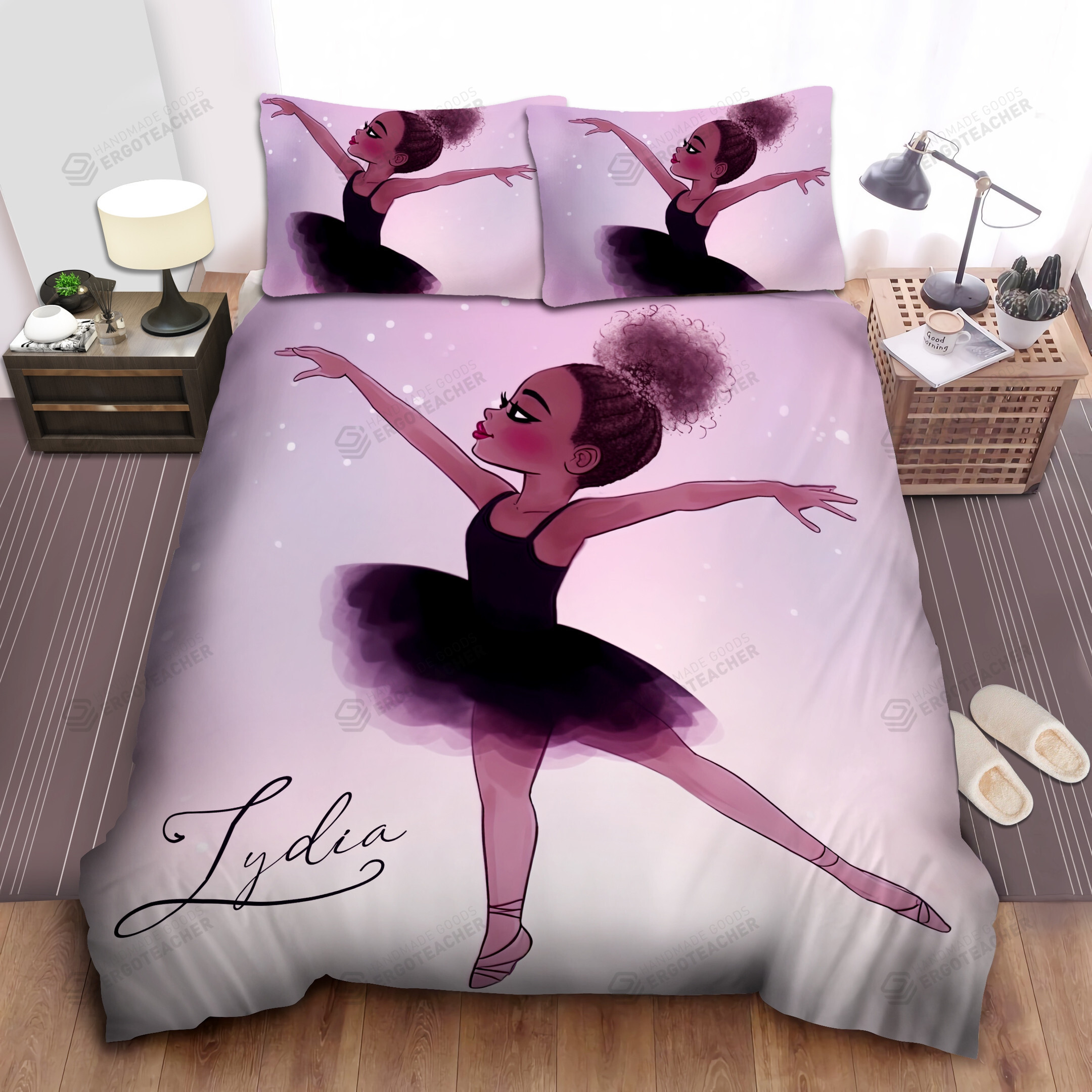 Personalized Cute Black Baby Girl Black Ballet Duvet Cover Bedding Set