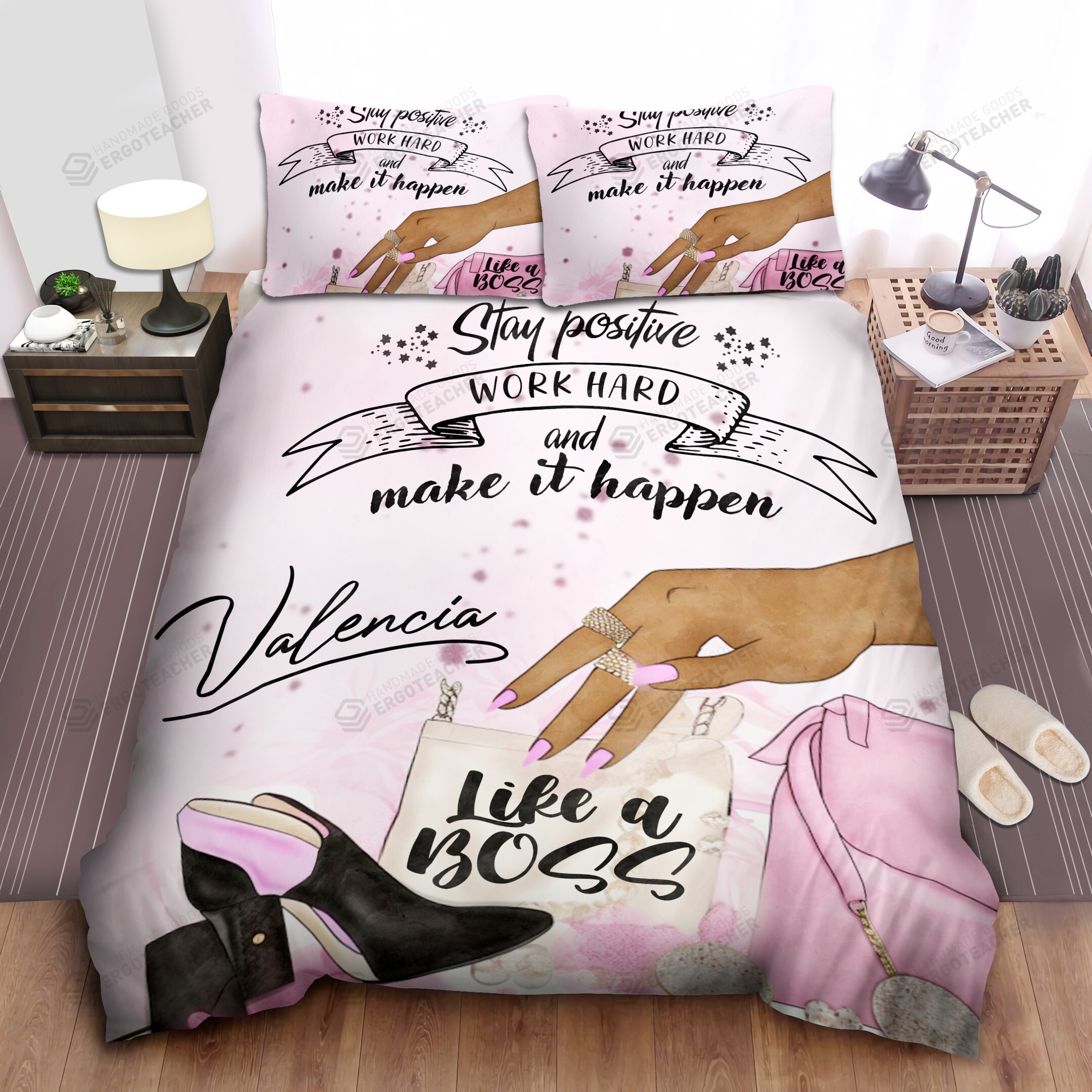 Personalized Black Girl Like A Boss Stay Positive Work Hard And Make It Happen Duvet Cover Bedding Set