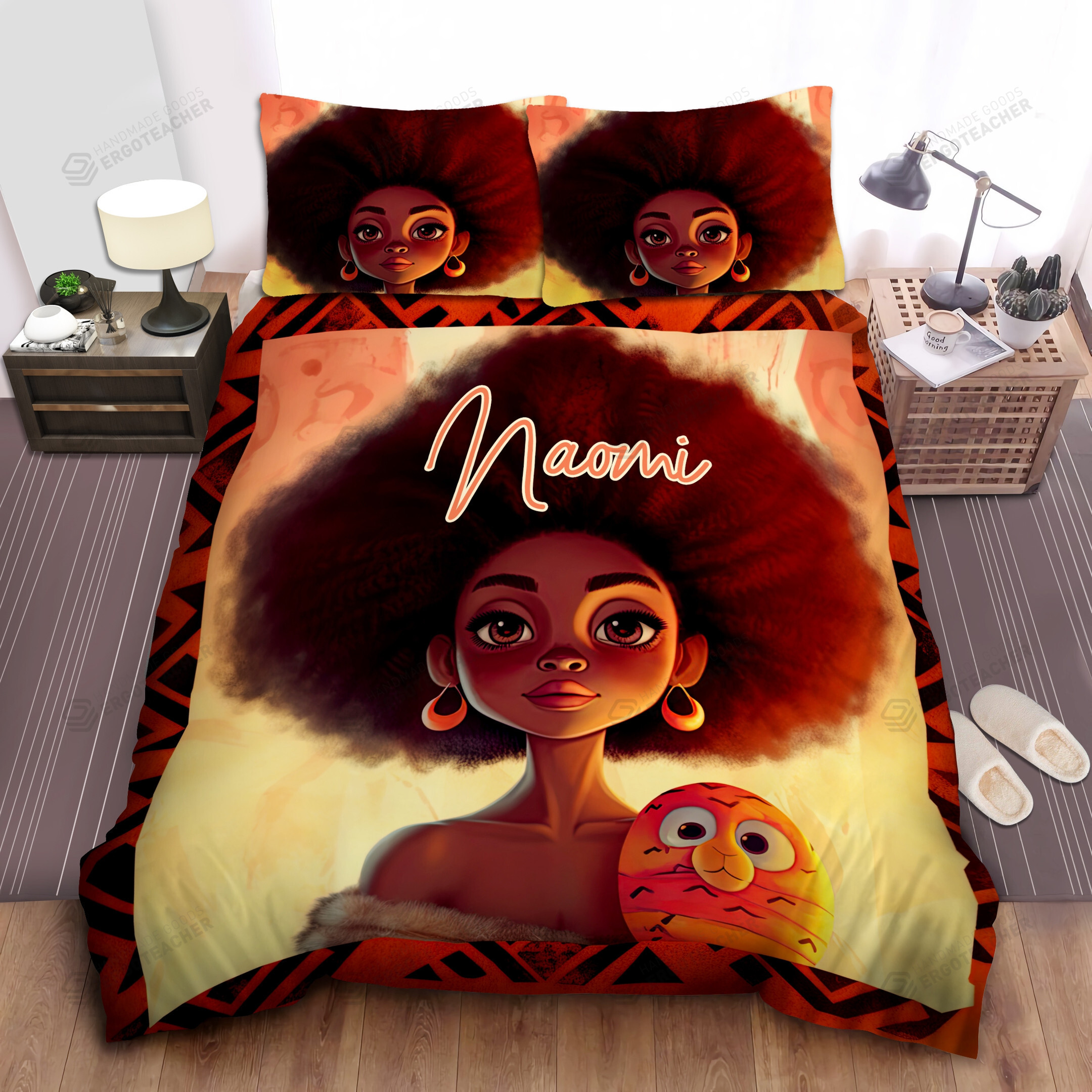Personalized Black Baby Girl Cute African Pattern Duvet Cover Bedding Set