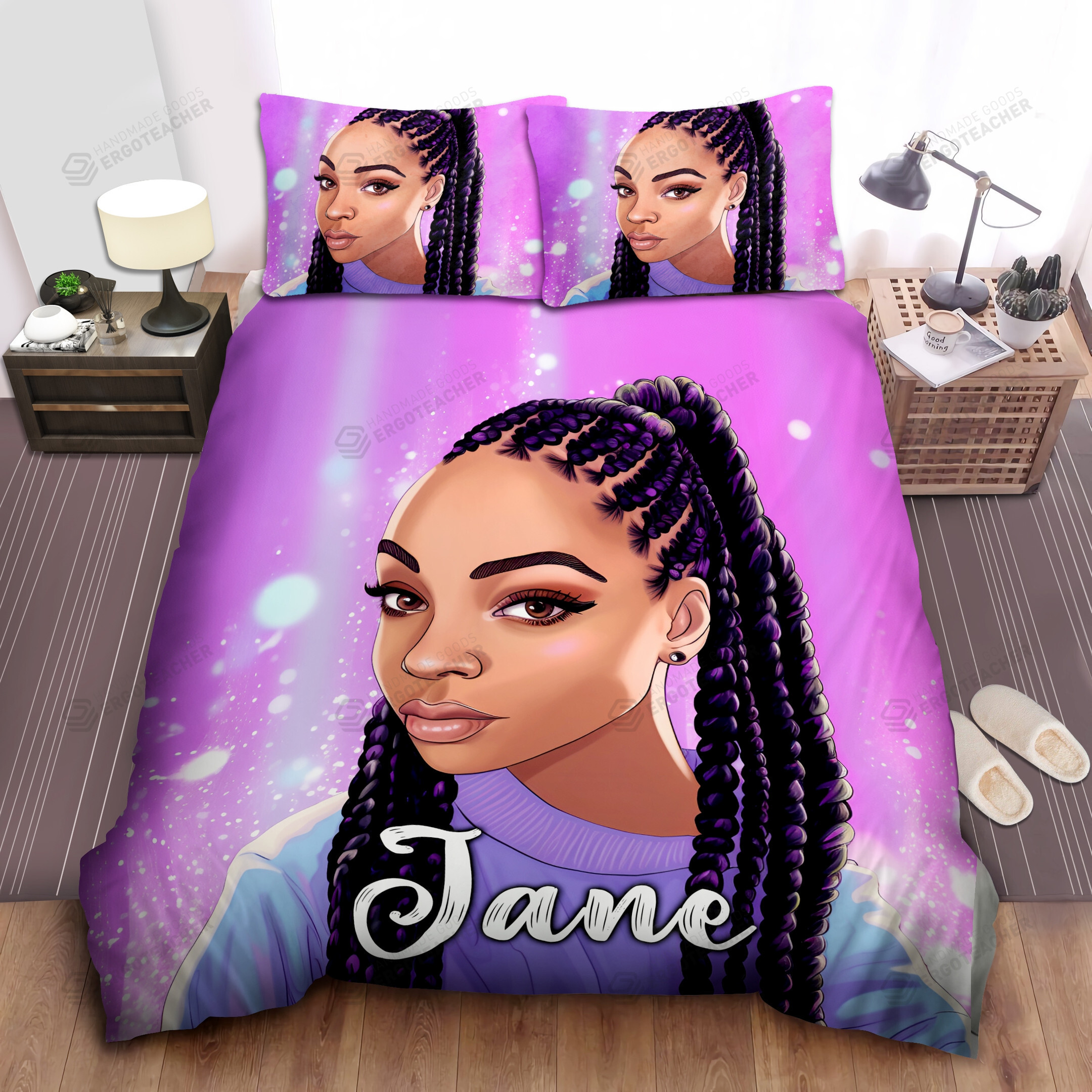 Personalized Black Girl Ponytail Braids Hairstyle Duvet Cover Bedding Set