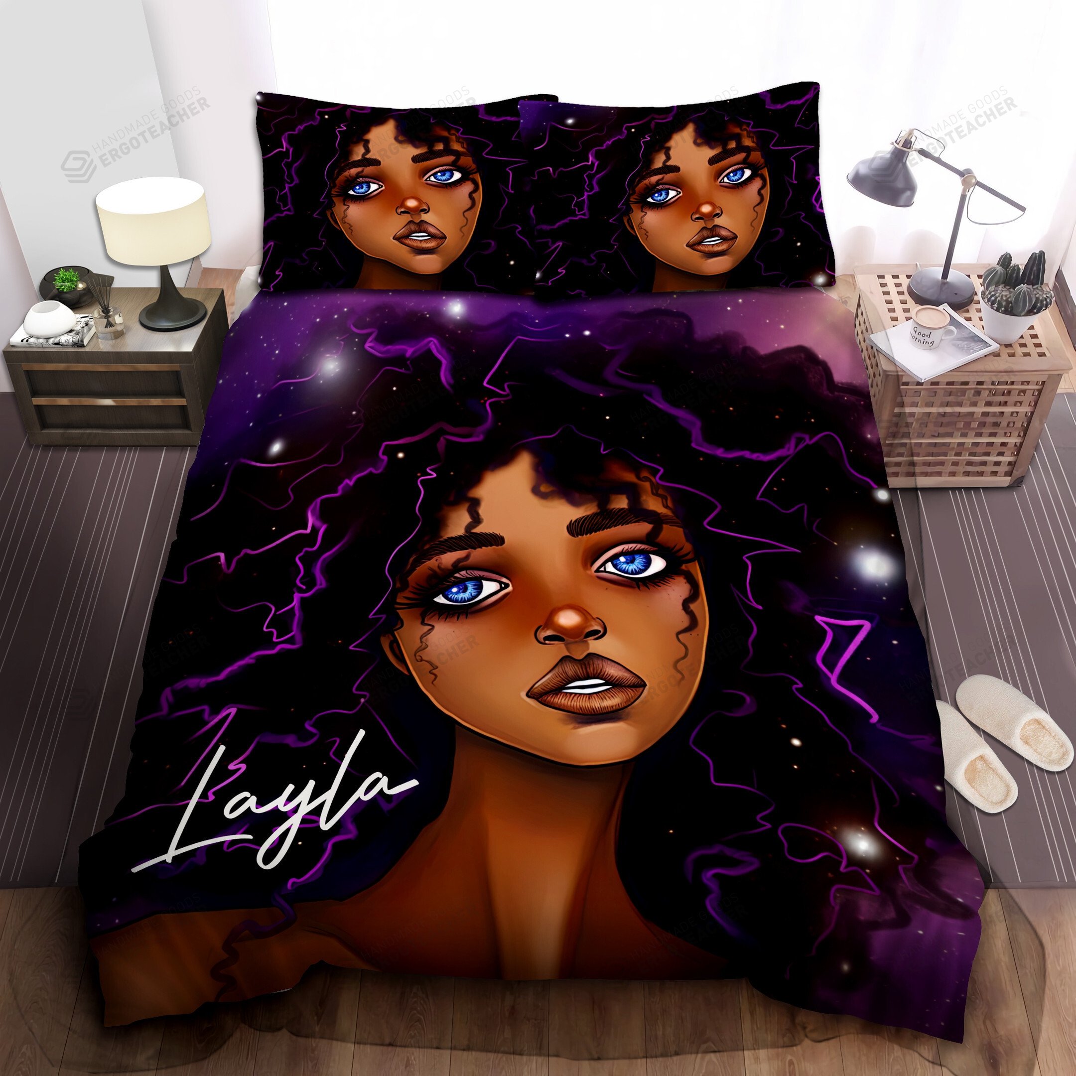 Personalized Black Girl With Galazy Afro Hairstyles Duvet Cover Bedding Sets