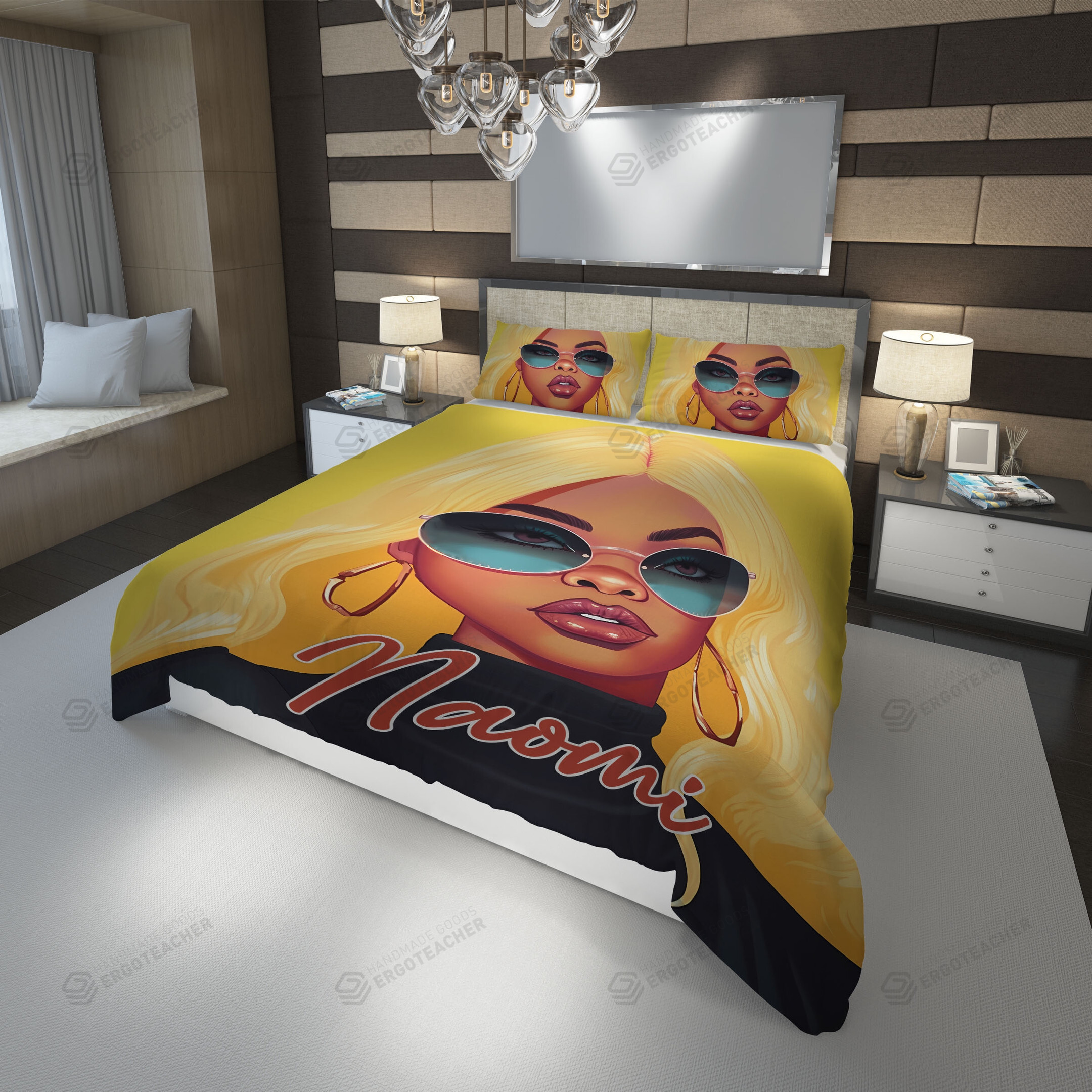 Personalized Black Pretty Girl With Yellow Hair Duvet Cover Bedding Set