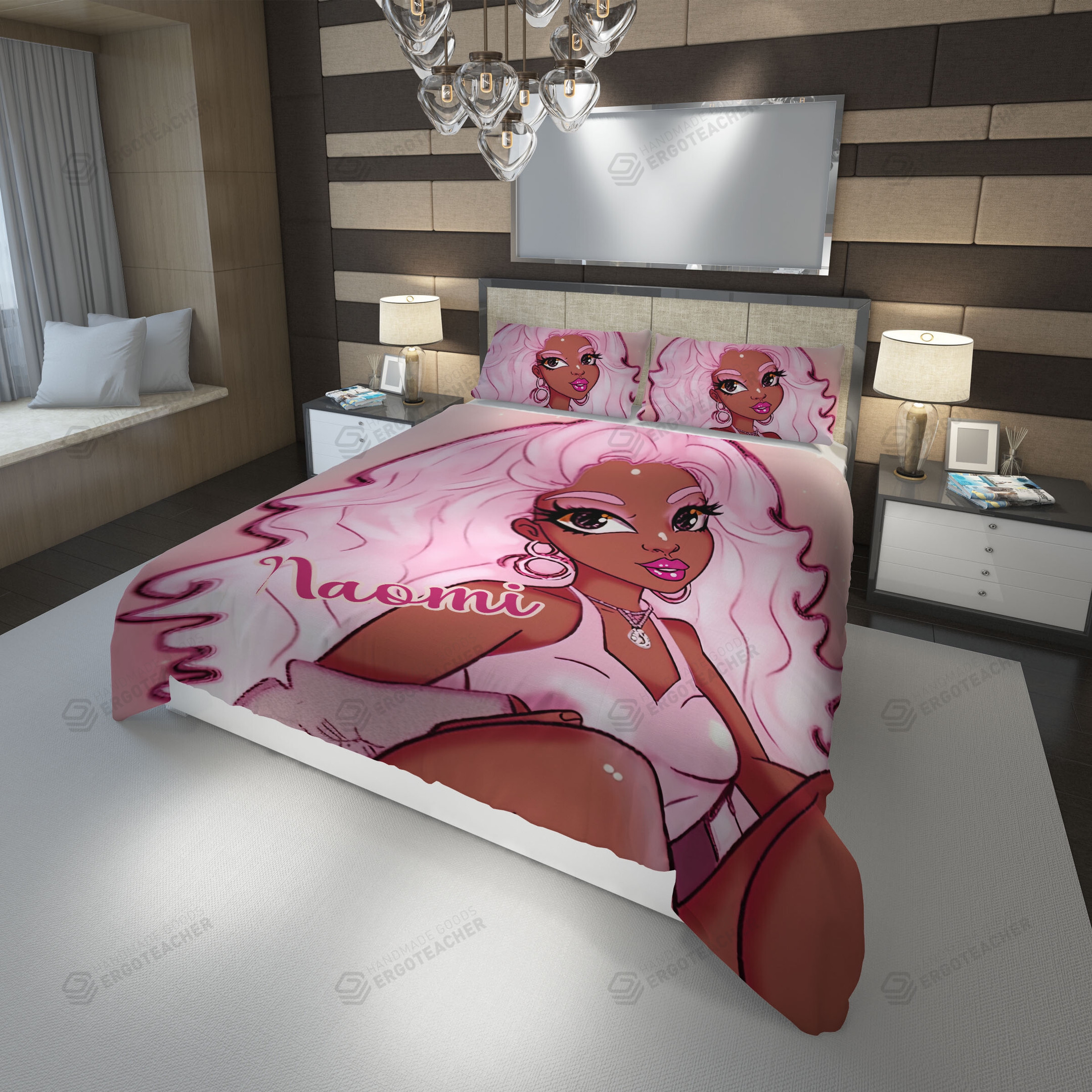 Personalized Black Girl All Pink Custom Cover Bedding Set