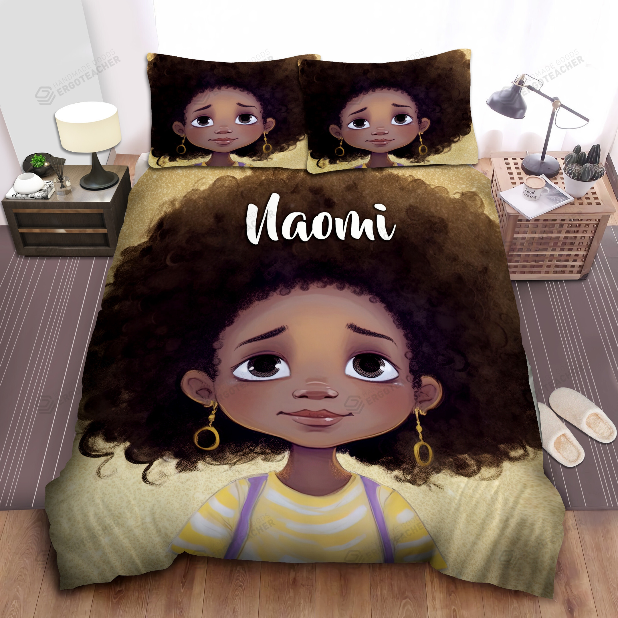 Personalized Black Little Girl With Cute Curly Hair Duvet Cover Bedding Sets