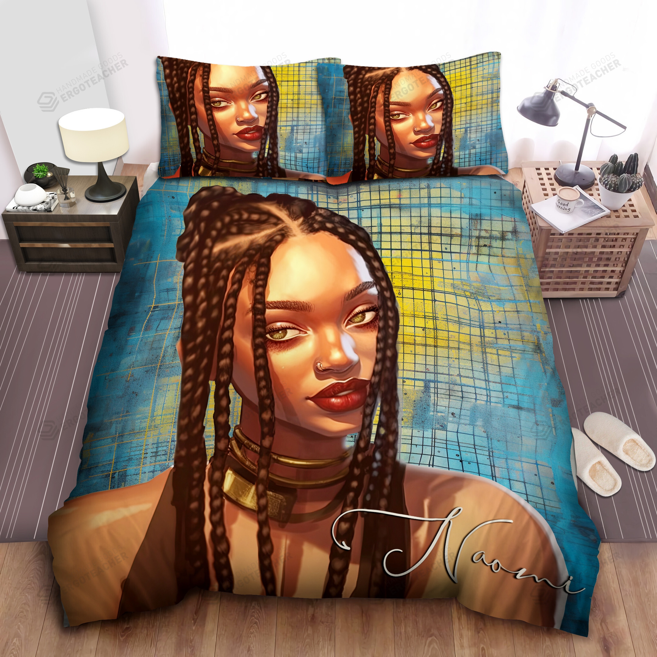 Personalized African American Black Girl Duvet Cover Bedding Set