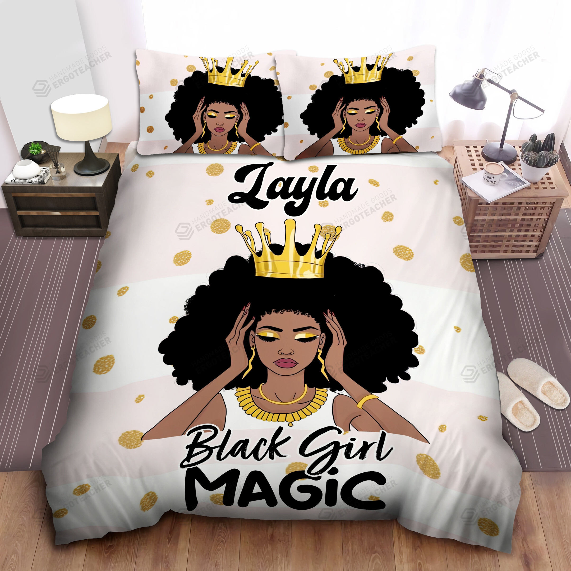 Personalized Queen Black Girl Duvet Cover Bedding Set