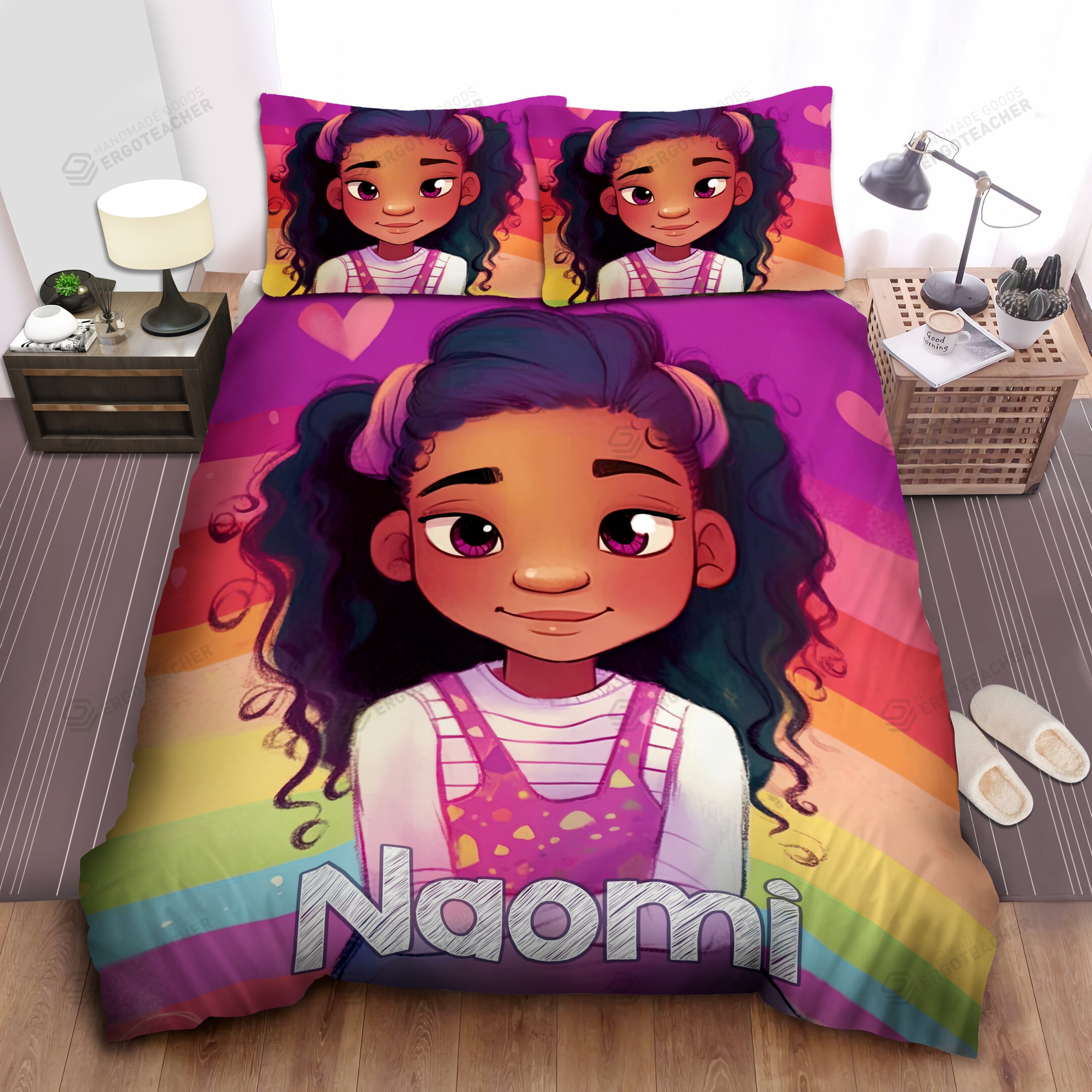 Personalized Cutest Black Girl Rainbow Duvet Cover Bedding Set