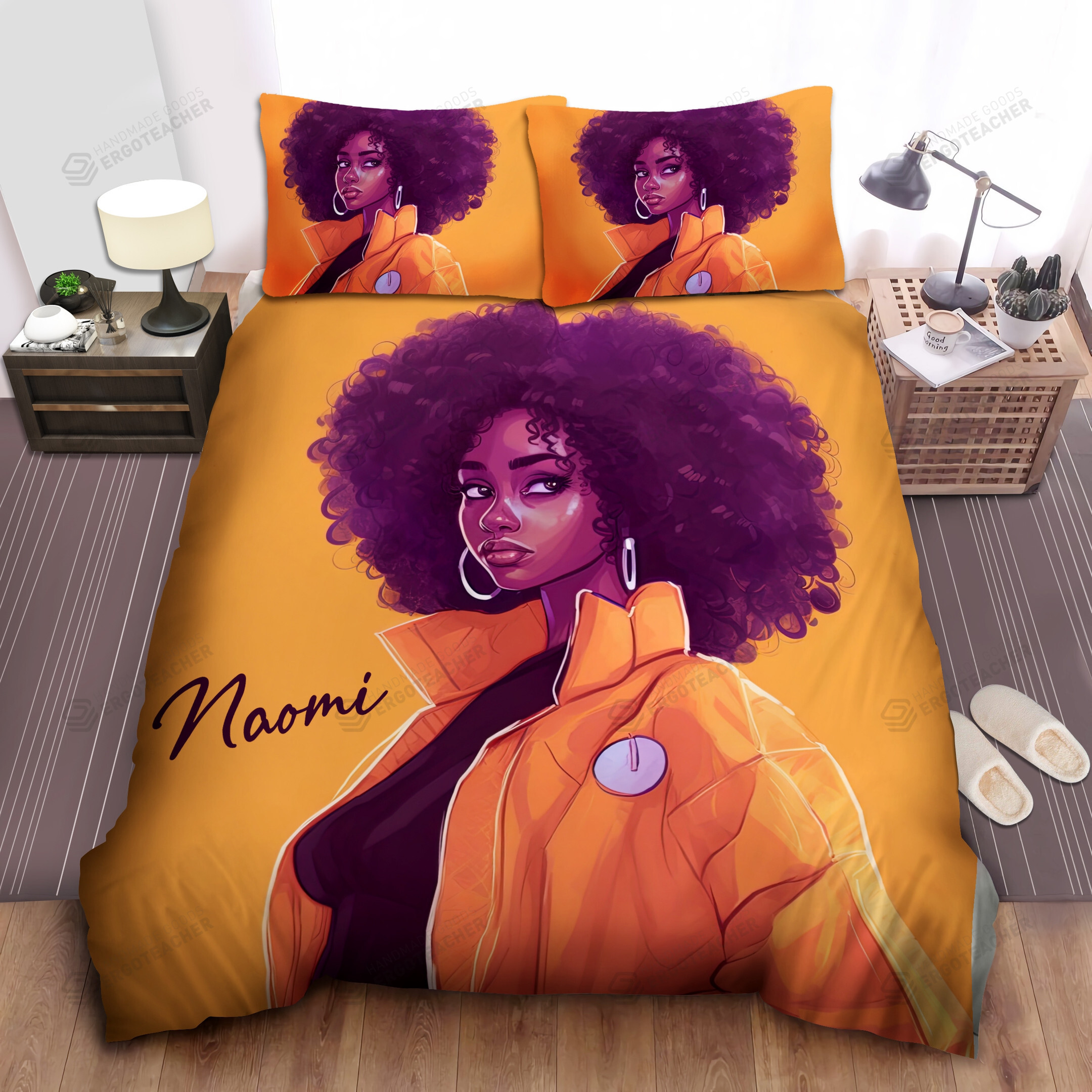 Personalized Black Girl Love Orange Duvet Cover Bedding Set