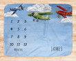 Personalized Airplane In The Sky Monthly Milestone Blanket, Newborn Blanket, Baby Shower Gift Grow Chart Monthly