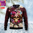 Flower Skull Christmas For Unisex Ugly Christmas Sweater, All Over Print Sweatshirt