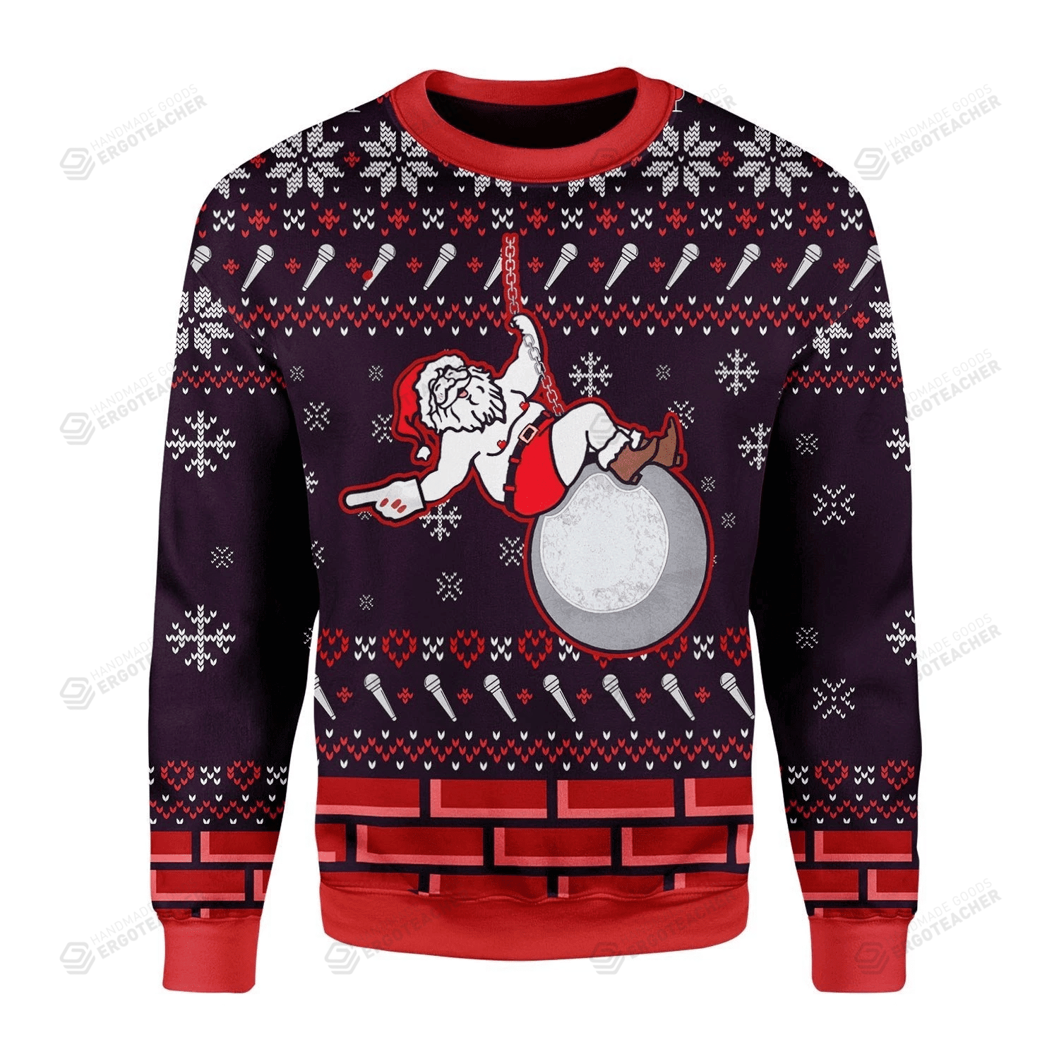 Merry Christmas Gearhomies Santa Wrecking Ball Ugly Christmas Sweater, All Over Print Sweatshirt
