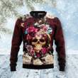 Skull Flower Ugly Christmas Sweater, All Over Print Sweatshirt