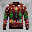 Black Cat Pine Tree Ugly Christmas Sweater