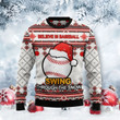 Baseball Swing Snow 3D Ugly Sweater