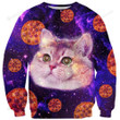 Heavy Breathing Cat Pizza Ugly Christmas Sweater, All Over Print Sweatshirt