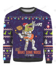 T-Rex Play Rock Music Between Stars Planets Galaxies Ugly Christmas Sweater