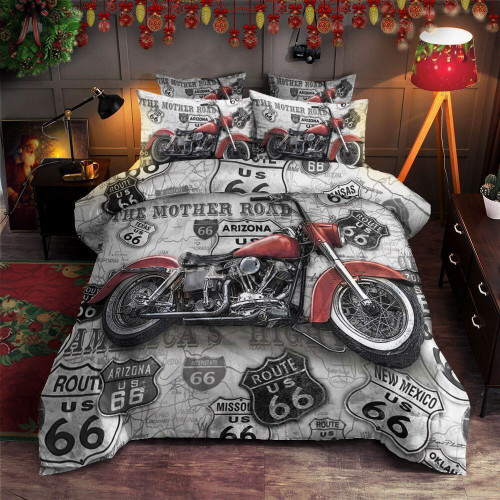 Motorcycle Route 66 Cotton Bed Sheets Spread Comforter Duvet Cover Bedding Sets