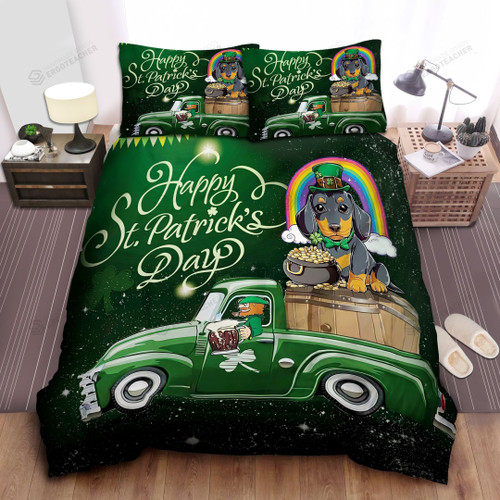 Dachshund Dog Happy St Patrick's Day Cotton Bed Sheets Spread Comforter Duvet Cover Bedding Sets