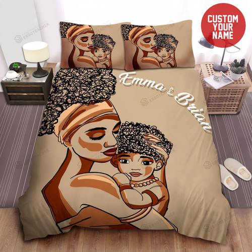 Africa American Woman Happy Black Mom And Son Black Girl Magic Custom Name Duvet Cover Bedding Set Gift For Mother's Day