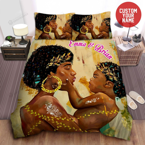 Africa American Woman Black Mom And Son Black Girl Magic Custom Name Duvet Cover Bedding Set
