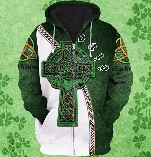Amazing Irish Woman Celtic Cross St Patrick Green 3D All Over Print Hoodie, Zip-up Hoodie