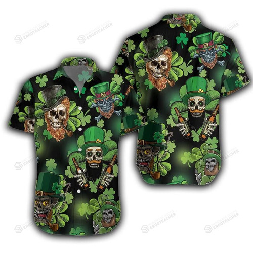 Beer And Skull St Patrick Men Green Hawaiian Shirts