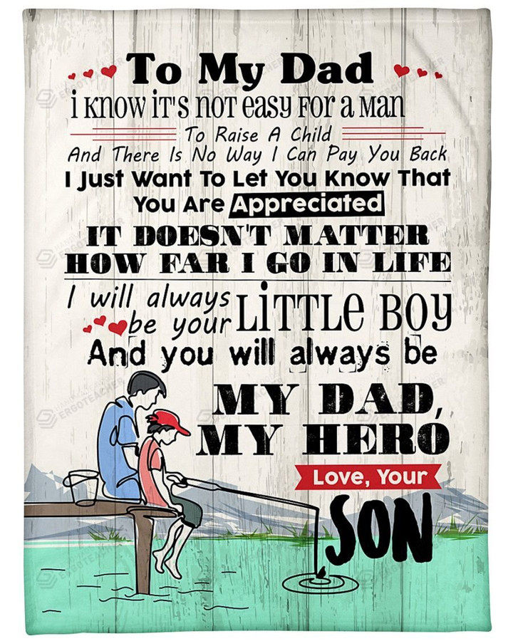 Personalized To My Dad Fishing Fleece Blanket From Son My Dad My Hero Great Customized Gift For Birthday Christmas Thanksgiving Anniversary Father's Day