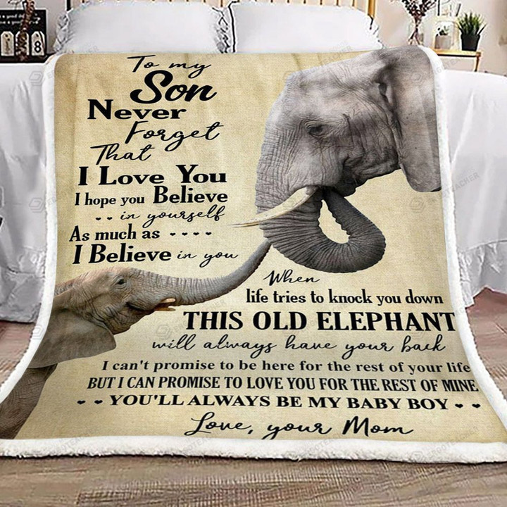 Personalized Elephant To My Son Sherpa Fleece Blanket  From Mom Love You For The Rest Of My Life Great Customized Blanket Gifts For Birthday Christmas Thanksgiving