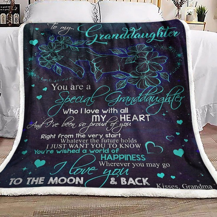 Personalized Flowers I Love You To The Moon And Back To My Granddaughter From Grandma Sherpa Fleece Blanket Great Customized Blanket Gifts For Birthday Christmas Thanksgiving Mother’s Day