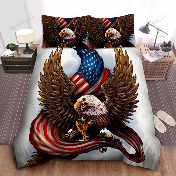 Personalized Eagle With American Flag Illustration Bed Sheets Spread  Duvet Cover Bedding Sets