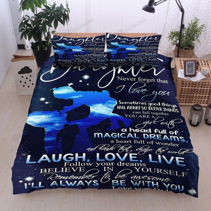 Personalized From Dad To Daughter Never Forget That I Love You Galaxy Silhouette Of Father And Daughter  Bed Sheets Spread  Duvet Cover Bedding Sets