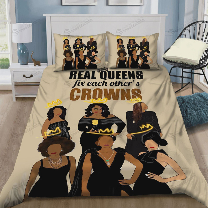 Queen Black Girl Real Queens Fix Each Other's Crown  Bed Sheets Spread  Duvet Cover Bedding Sets