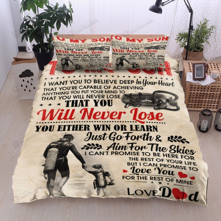 Personalized Scuba Diving Family Dad To Son Believe Deep In Your Heart  Bed Sheets Spread  Duvet Cover Bedding Sets