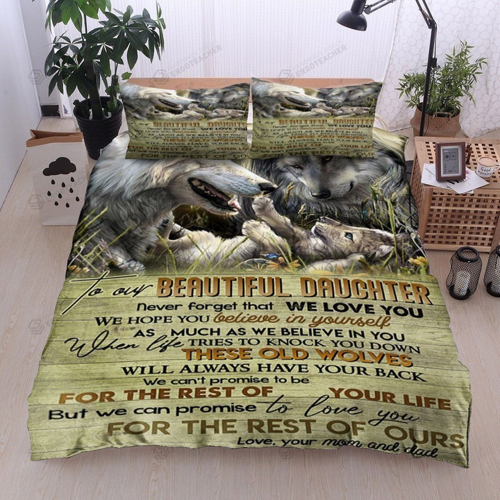 Personalized Wolf Family To My Beautiful Daughter These Old Wolves Will Always Have Your Back From Mom & Dad  Bed Sheets Spread  Duvet Cover Bedding Sets
