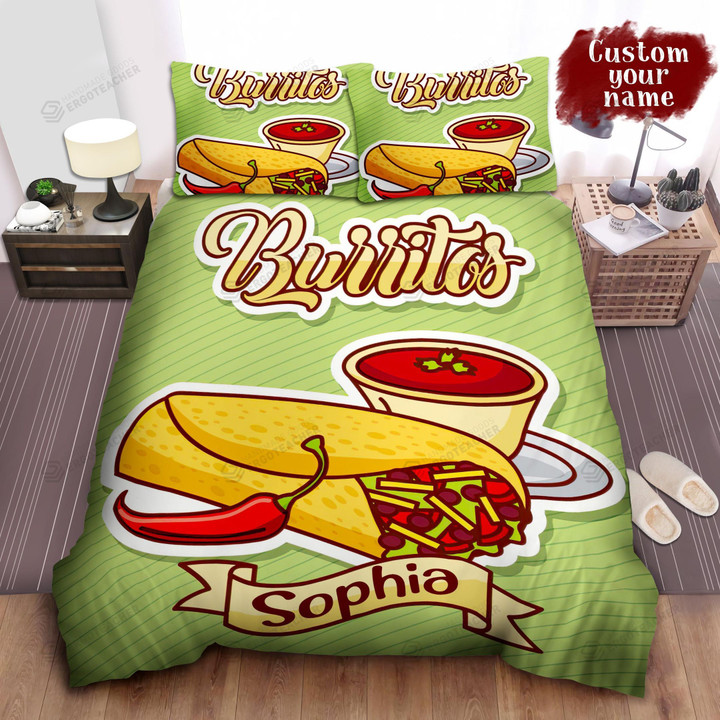 Personalized Burrito With Chili And Sauce Illustration Bed Sheet Spread  Duvet Cover Bedding Sets