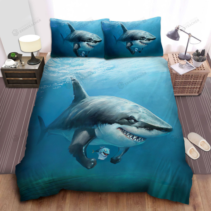 Small Fish And Shark Artwork Bed Sheets Spread  Duvet Cover Bedding Sets
