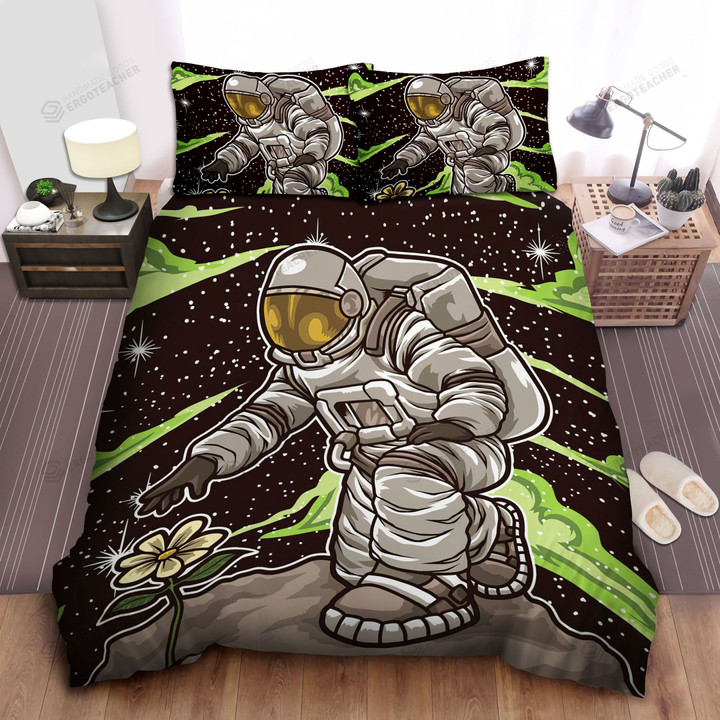 Astronaut And A Flower In Another Planet Illustration Bed Sheets Spread  Duvet Cover Bedding Sets