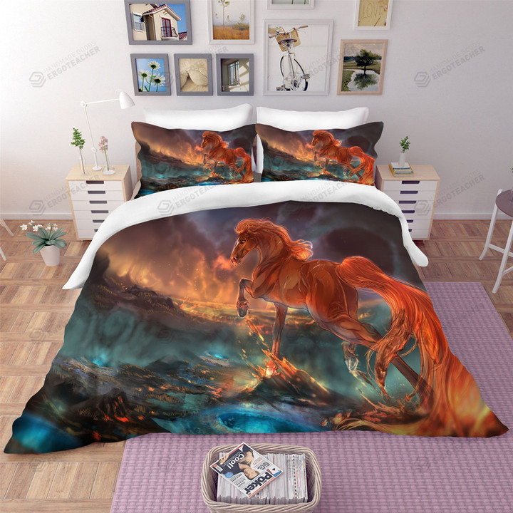 3D Red Myth Unicorn Bed Sheets Duvet Cover Bedding Set