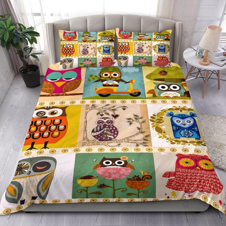 Owl Art Pattern Bedding Set Bed Sheet Duvet Cover Bedding Sets
