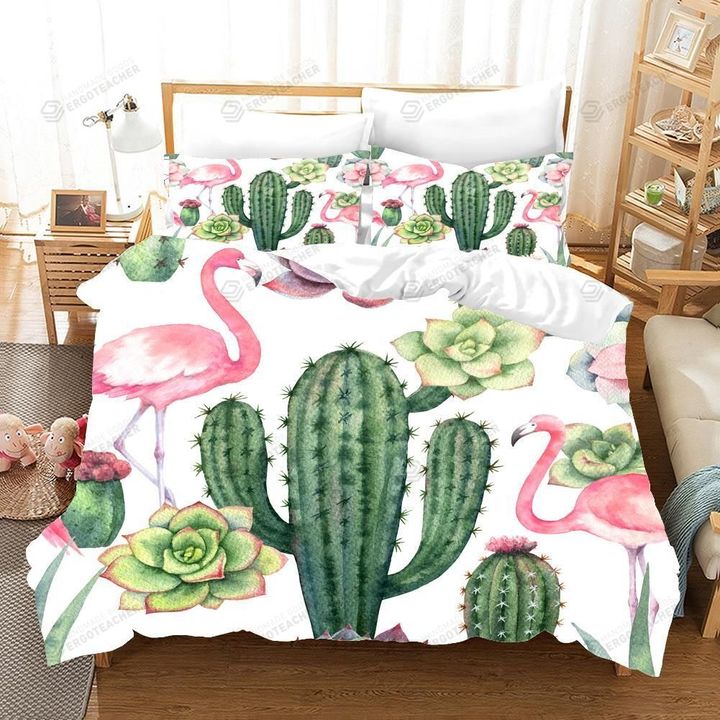 Flamingo Cactus Bed Sheets Duvet Cover Bedding Sets