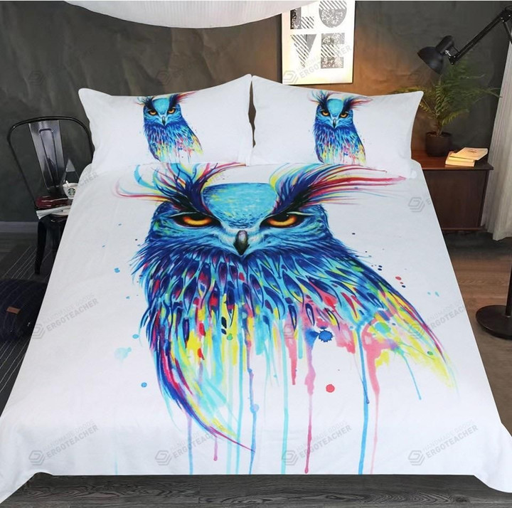 Owl Watercolor Pattern Bed Sheets Duvet Cover Bedding Sets